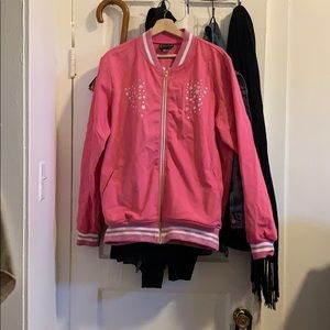 Pink ‘no thanks’ big bud press bomber jacket